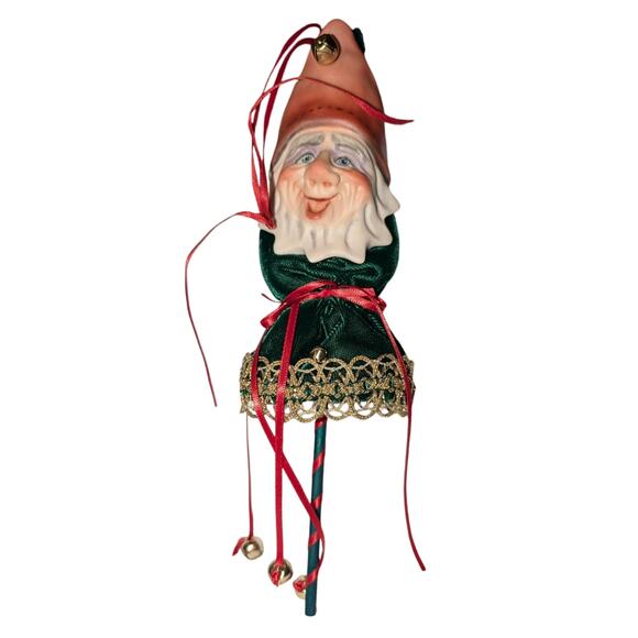 Artisan Vintage 1990 A.N. Allyson Nagel Santa Head on a Stick Christmas Ornament - Picture 1 of 8